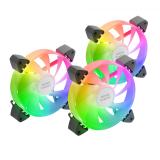 Mars Gaming - MF-3A, Kit 3x Ventiladores FDB Ultrasilenciosos 120mm, Iluminación ARGB Rainbow 360º Sin Marco, Ventialdores 3en1