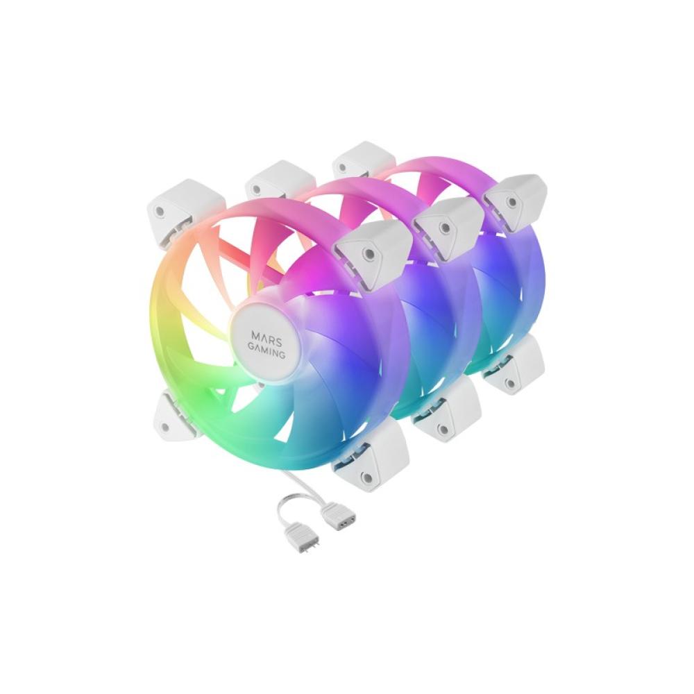 Mars Gaming - MF-3A, Kit 3x Ventiladores FDB Ultrasilenciosos 120mm, Iluminación ARGB Rainbow 360º Sin Marco, Ventialdor - MF3AW