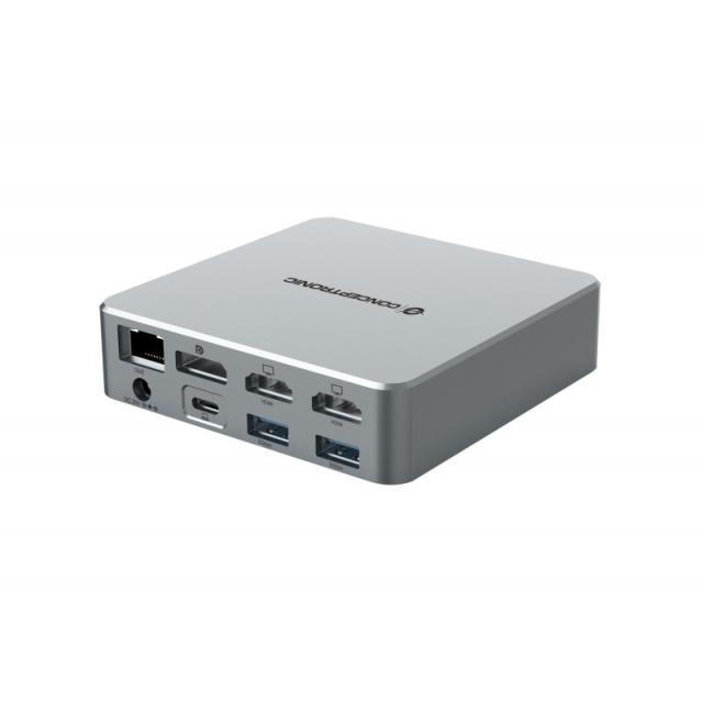 Conceptronic - DONN25G base para portátil y replicador de puertos Alámbrico USB 3.2 Gen 2 (3.1 Gen 2) Type-C Plata
