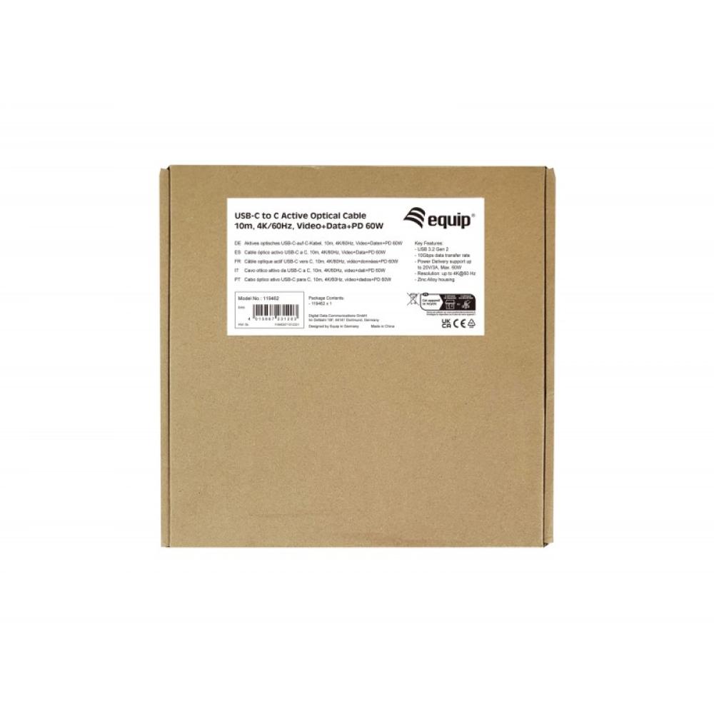 Equip - 119462 Cable óptico activo USB-C a C, M/M, 10m, PD 60W, 4K/60Hz, 10Gbps, Vídeo+Datos+PD