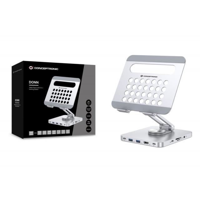 Conceptronic - DONN26G mueble y soporte para dispositivo multimedia Plata Tableta Carro para administración de tabletas