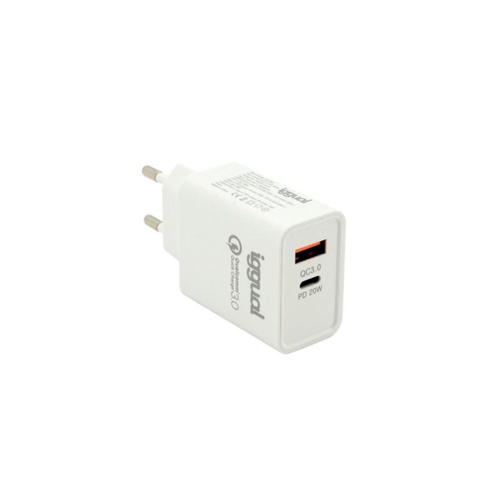iggual - Cargador doble USB QC3.0 + tipo C PD 20W