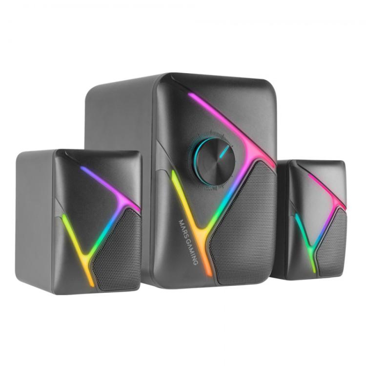 Mars Gaming - MS-H21, Altavoces Gaming RGB 2.1 y Subwoofer 35W, Sistema Drivers Invertidos 3D Surround, Altavoces Compac - MSH21