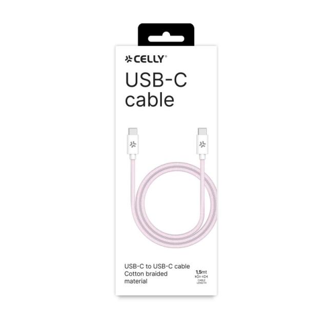 Celly - USBCUSBCCOTTPK cable USB 1,5 m USB C Rosa, Blanco