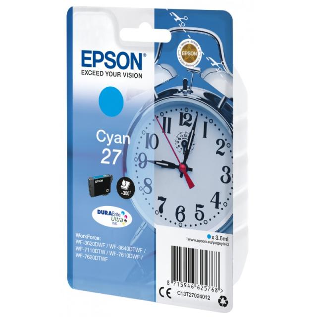 Epson - Alarm clock Singlepack Cyan 27 DURABrite Ultra Ink