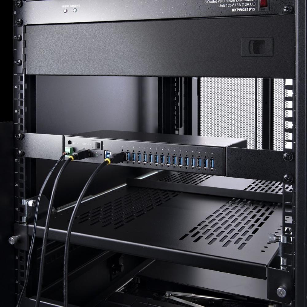 StarTech.com - Hub Ladrón USB 3.0 5Gb de 16 Puertos Industrial - Metal - Montaje en Rack/Superficie/DIN - Carga Compartida USB 1