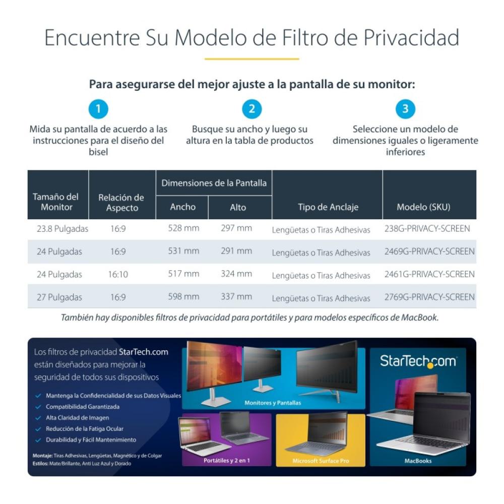StarTech.com - Filtro de Privacidad Dorado de 27in para Monitor de 16:9 - Filtro Reversible - Filtro de Pantalla Brillante Remov