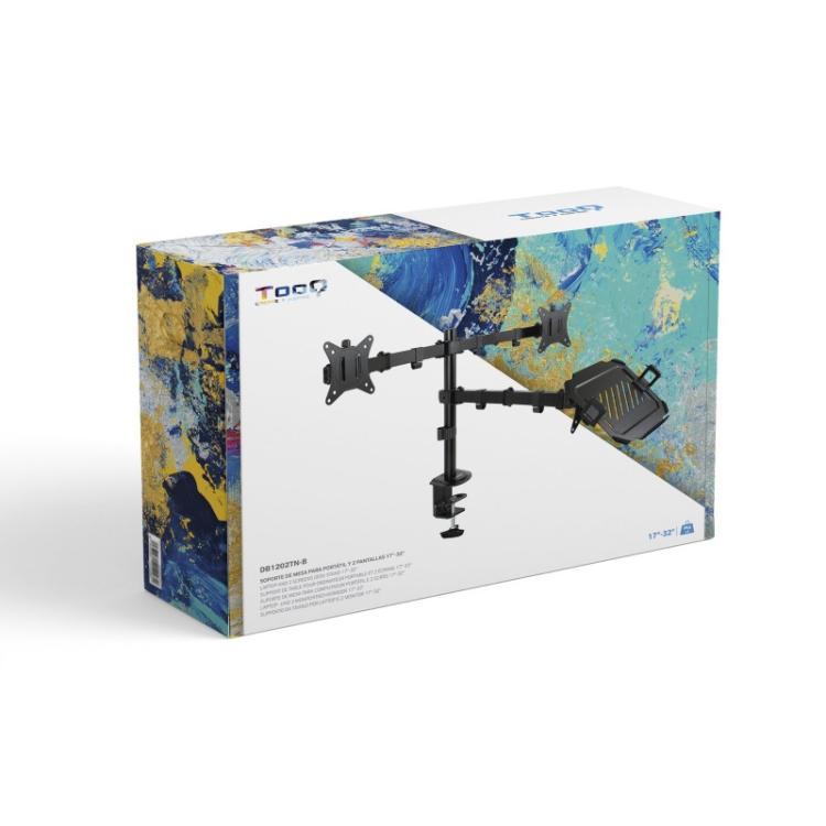 TooQ - Soporte de Mesa para 2 Pantallas 17"-32" y Portátil, Negro