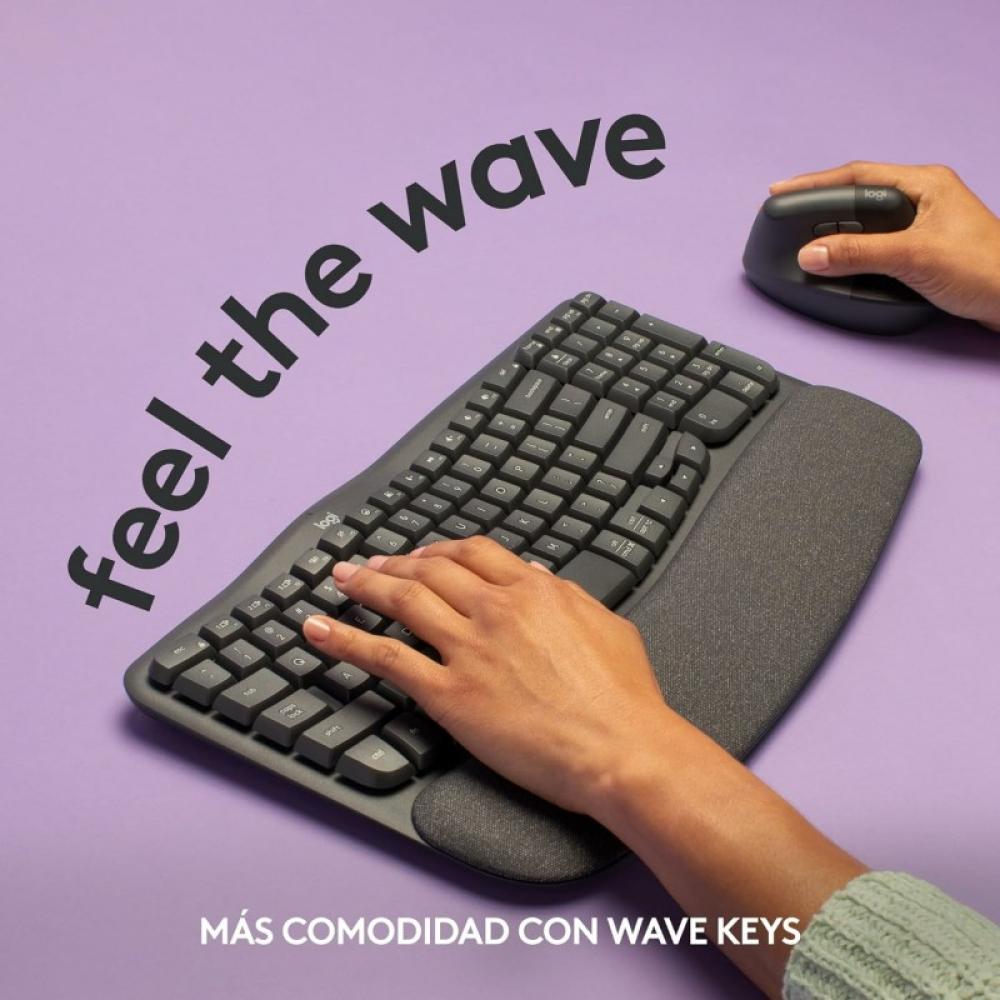 Logitech - Wave Keys, teclado ergonómico inalámbrico con reposamanos acolchado, escritura cómoda y natural, Easy-Switch, Bluetoo