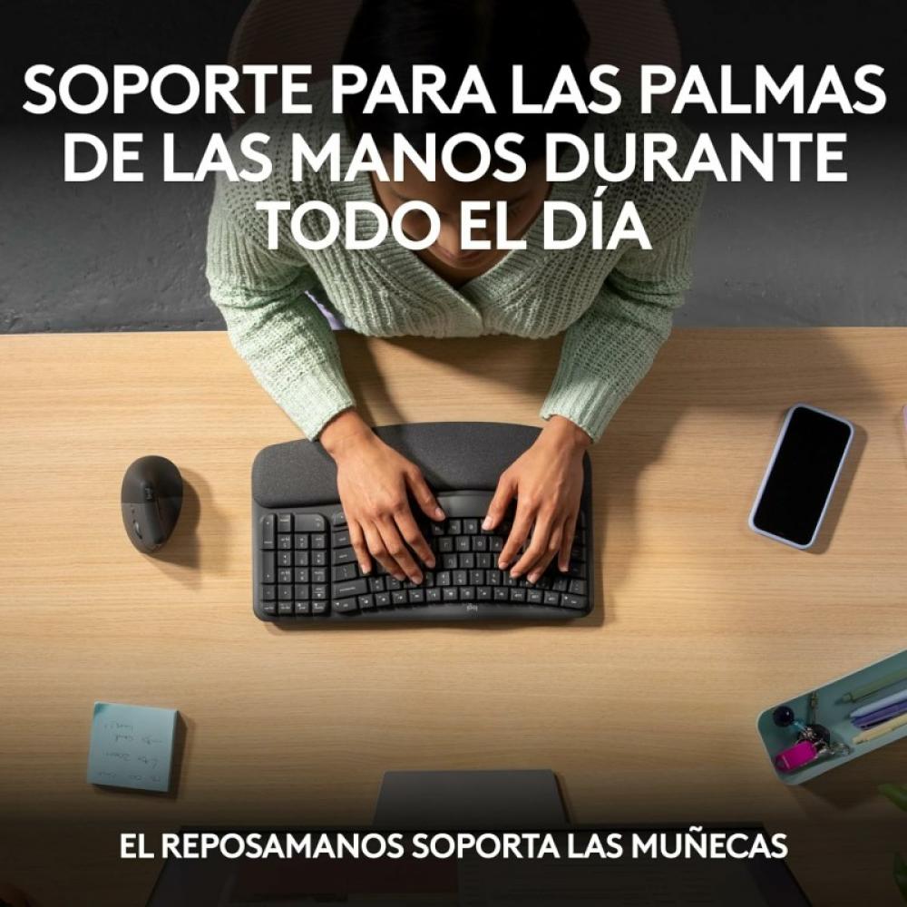 Logitech - Wave Keys, teclado ergonómico inalámbrico con reposamanos acolchado, escritura cómoda y natural, Easy-Switch, Bluetoo