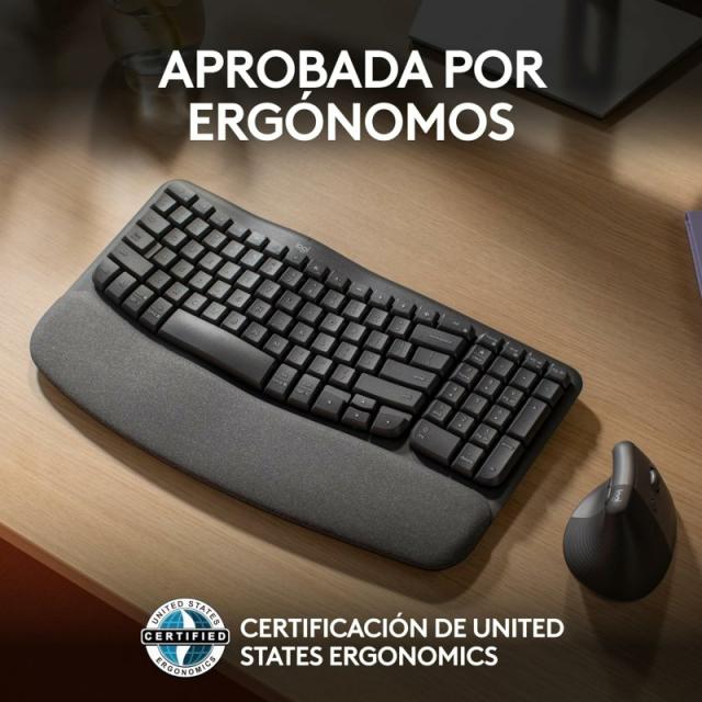 Logitech - Wave Keys, teclado ergonómico inalámbrico con reposamanos acolchado, escritura cómoda y natural, Easy-Switch, Bluetoo