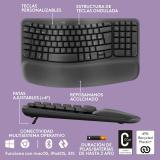 Logitech - Wave Keys, teclado ergonómico inalámbrico con reposamanos acolchado, escritura cómoda y natural, Easy-Switch, Bluetoo