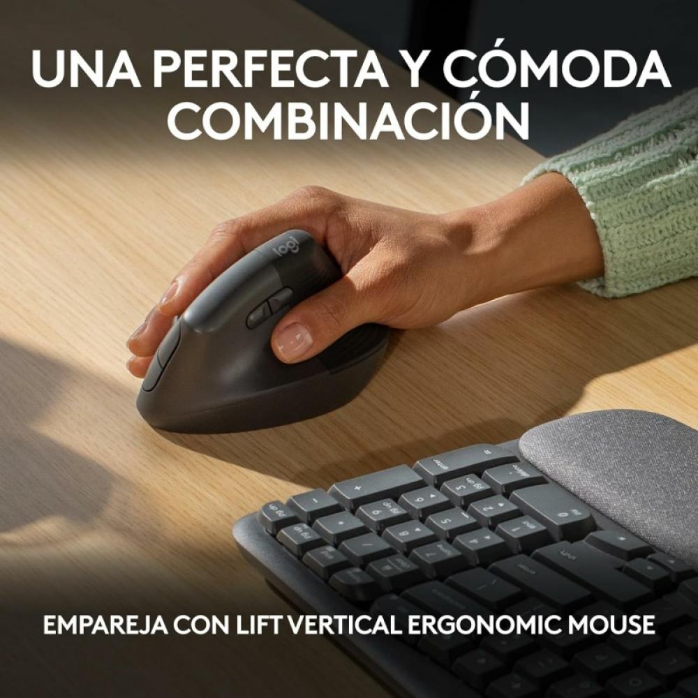 Logitech - Wave Keys, teclado ergonómico inalámbrico con reposamanos acolchado, escritura cómoda y natural, Easy-Switch, Bluetoo
