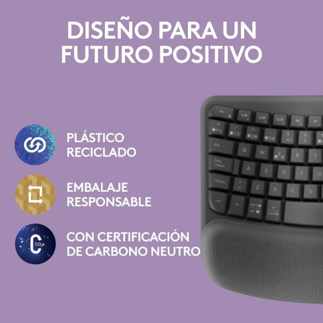 Logitech - Wave Keys, teclado ergonómico inalámbrico con reposamanos acolchado, escritura cómoda y natural, Easy-Switch, Bluetoo