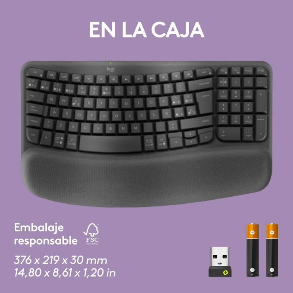 Logitech - Wave Keys, teclado ergonómico inalámbrico con reposamanos acolchado, escritura cómoda y natural, Easy-Switch, Bluetoo