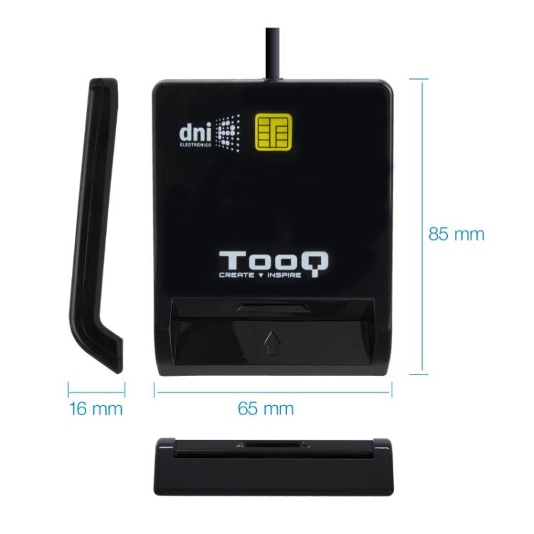 TooQ - Lector de Tarjetas Inteligentes DNIe SIM USB-C, Negro