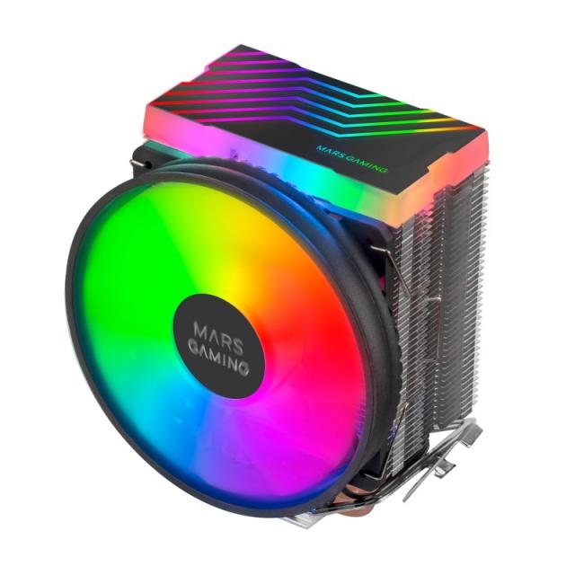 Mars Gaming - MCPU33, Disipador CPU Dual FRGB, 3 Heatpipes HCT, TDP 140W, Ventilador Ultra-silencioso PWM 11 cm, Color Negro