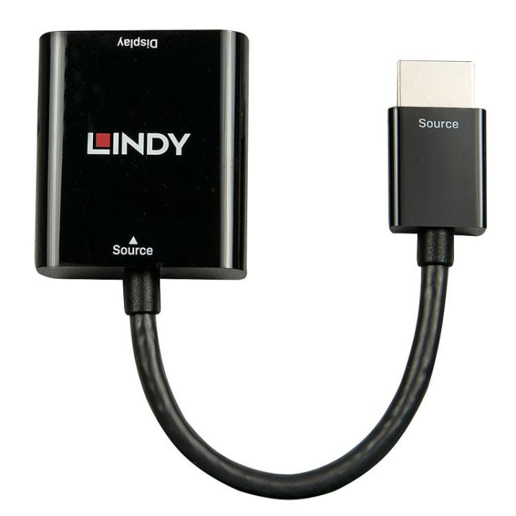 Lindy - 38291 adaptador de cable de vídeo 0,1 m HDMI tipo A (Estándar) VGA (D-Sub) Negro
