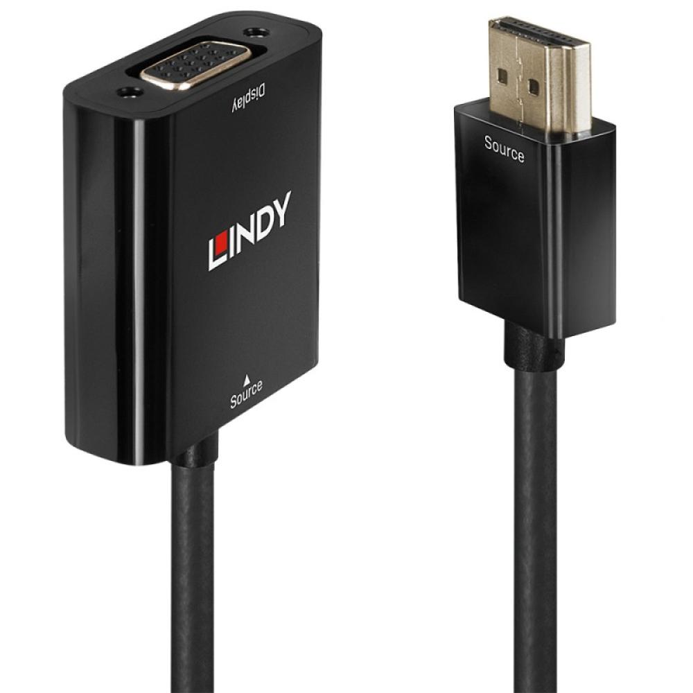 Lindy - 38291 adaptador de cable de vídeo 0,1 m HDMI tipo A (Estándar) VGA (D-Sub) Negro