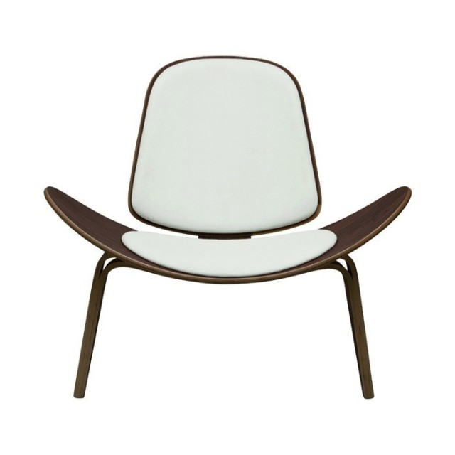 Sillón NORDIC, nogal, piel regenerada blanca