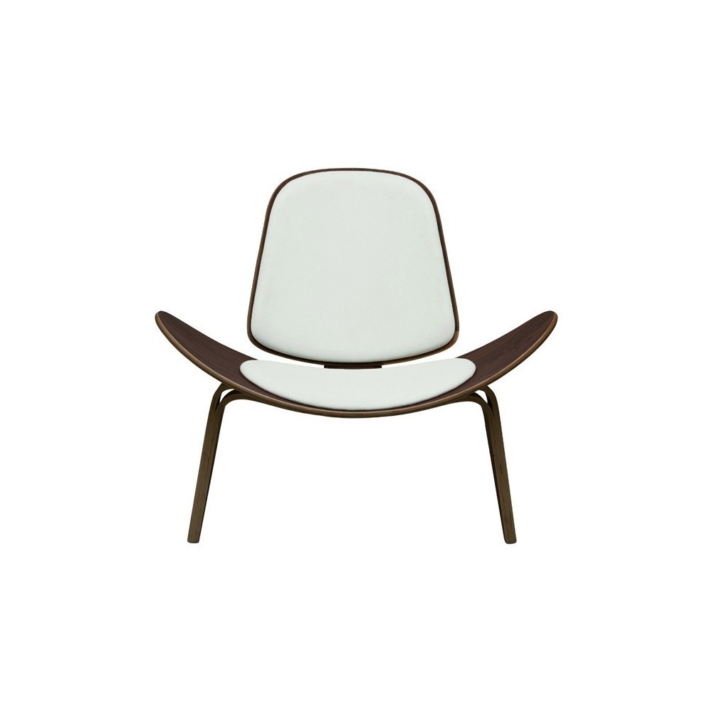 Sillón NORDIC, nogal, piel regenerada blanca