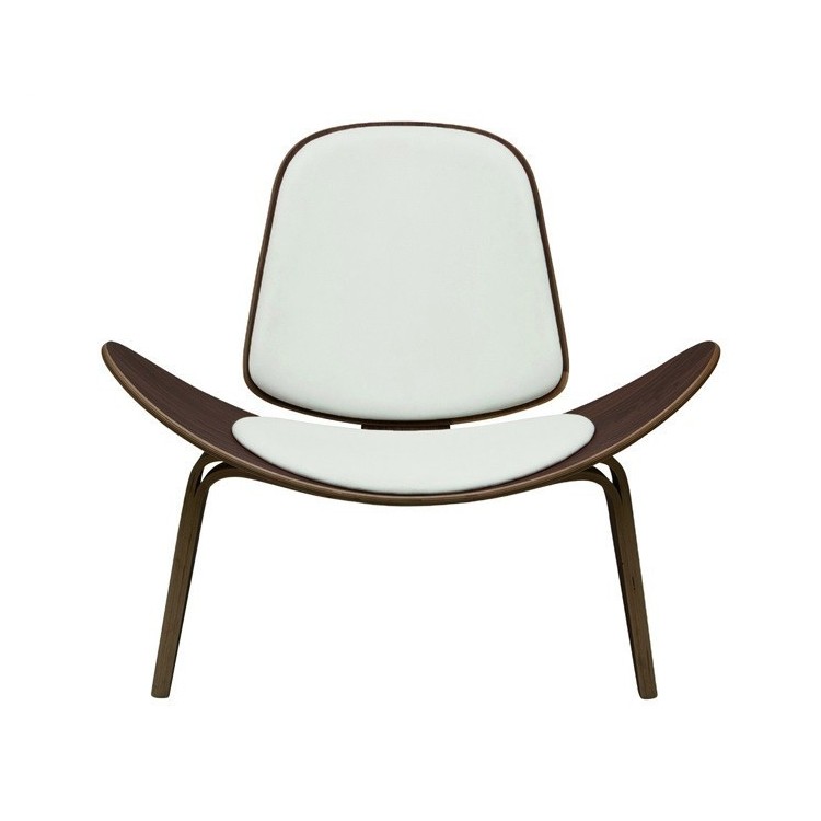 Sillón NORDIC, nogal, piel regenerada blanca