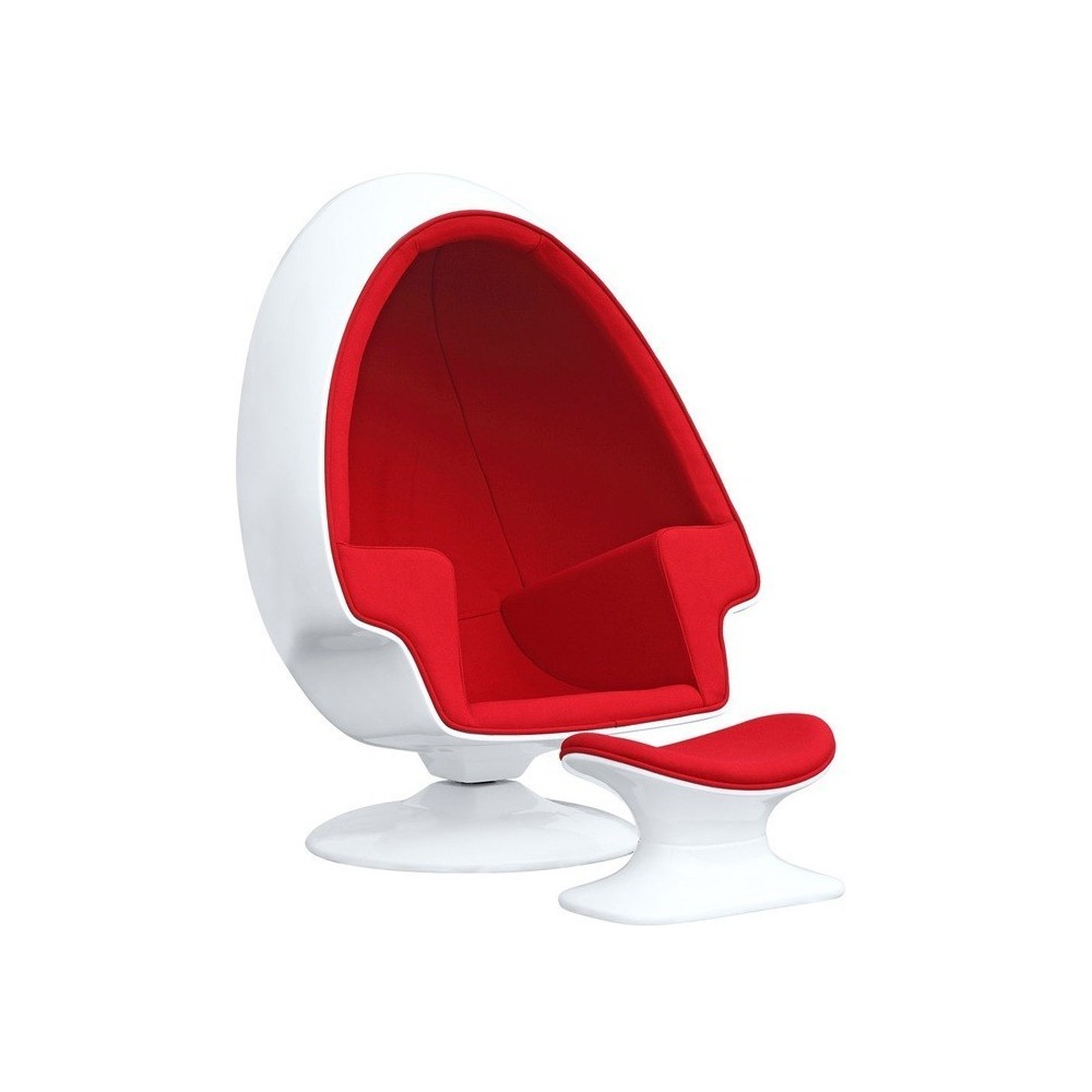 Sillón ALP, con ottoman, blanco, tejido rojo