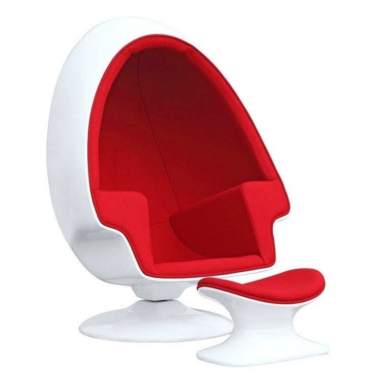 Sillón ALP, con ottoman, blanco, tejido rojo