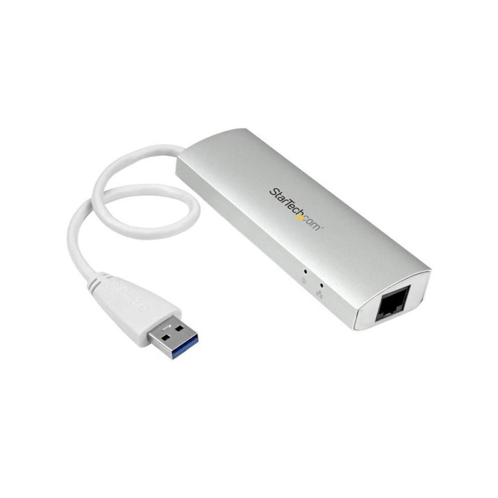 StarTech.com - Hub Ladrón USB 3.0 de 3 Puertos con Adaptador de Red Ethernet Gigabit - Hub Concentrador USB-A - Alimentado por e
