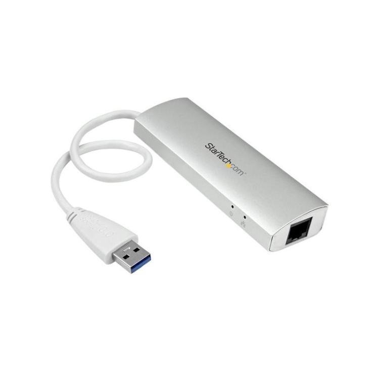 StarTech.com - Hub Ladrón USB 3.0 de 3 Puertos con Adaptador de Red Ethernet Gigabit - Hub Concentrador USB-A - Alimentado por e