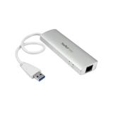 StarTech.com - Hub Ladrón USB 3.0 de 3 Puertos con Adaptador de Red Ethernet Gigabit - Hub Concentrador USB-A - Alimentado por e
