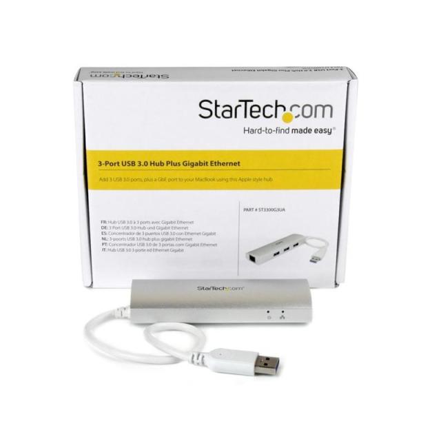 StarTech.com - Hub Ladrón USB 3.0 de 3 Puertos con Adaptador de Red Ethernet Gigabit - Hub Concentrador USB-A - Alimentado por e