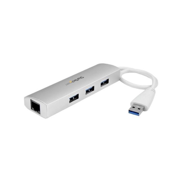 StarTech.com - Hub Ladrón USB 3.0 de 3 Puertos con Adaptador de Red Ethernet Gigabit - Hub Concentrador USB-A - Alimentado por e