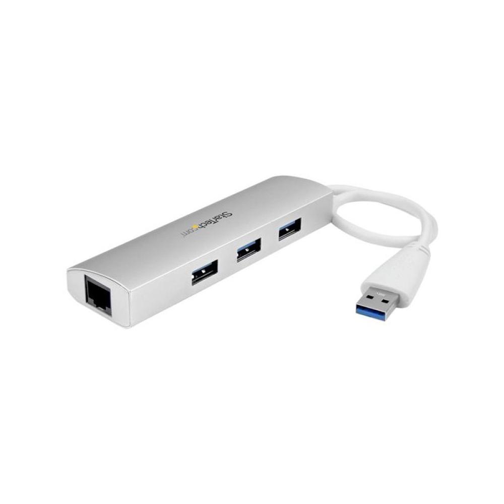 StarTech.com - Hub Ladrón USB 3.0 de 3 Puertos con Adaptador de Red Ethernet Gigabit - Hub Concentrador USB-A - Alimentado por e