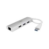 StarTech.com - Hub Ladrón USB 3.0 de 3 Puertos con Adaptador de Red Ethernet Gigabit - Hub Concentrador USB-A - Alimentado por e