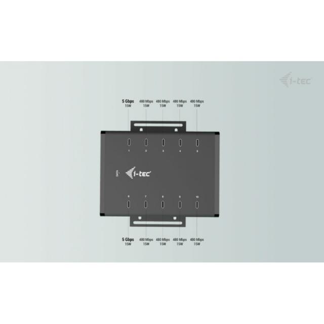 i-tec - USB-C/USB-A Metal Charging + data HUB, 15W per port, 10x USB-C