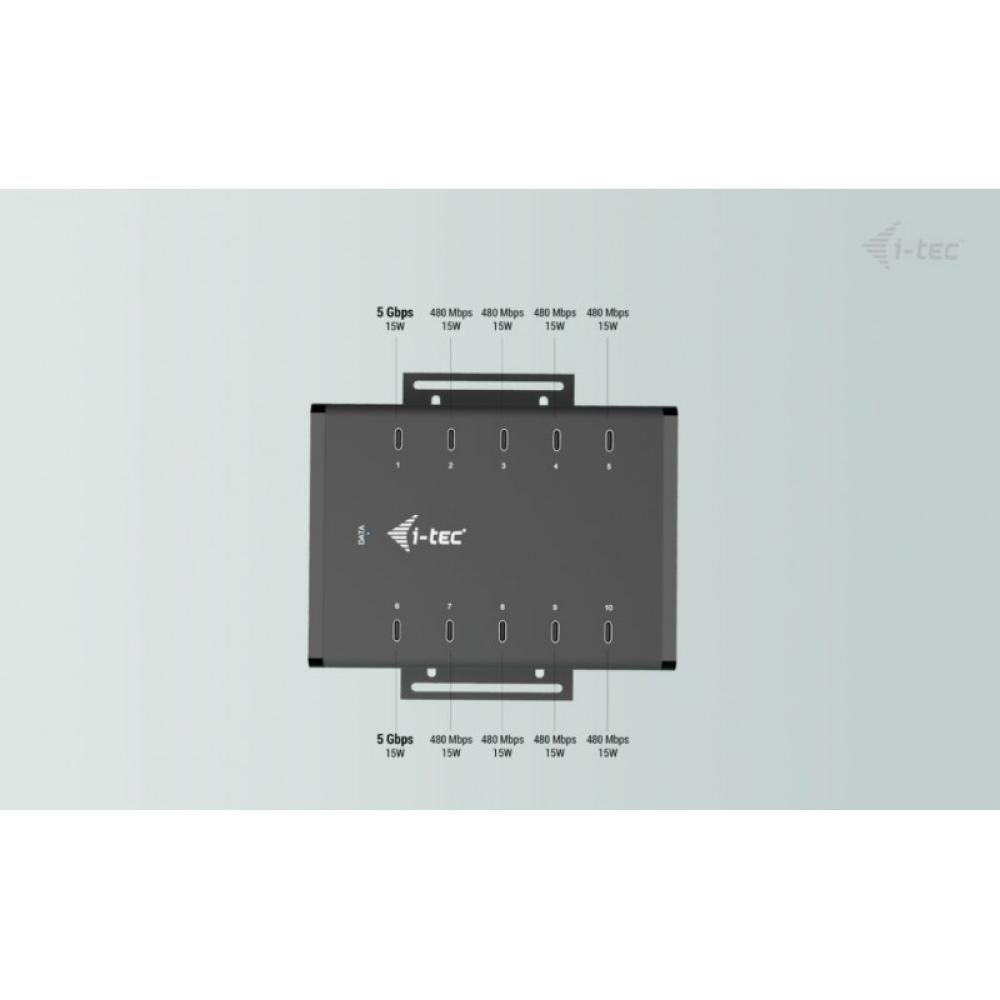 i-tec - USB-C/USB-A Metal Charging + data HUB, 15W per port, 10x USB-C