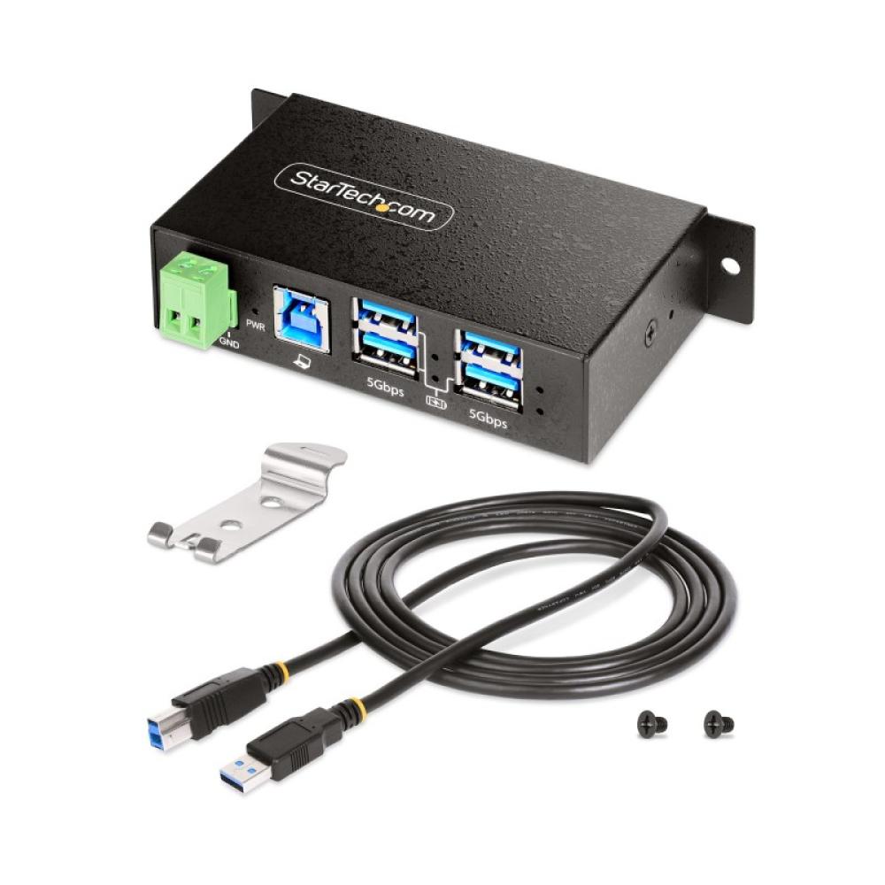 StarTech.com - Hub USB Industrial de 4 Puertos Gestionado - Servicio Pesado - Caja de Metal - Protección ESD y Sobretensión - Mo