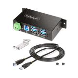 StarTech.com - Hub USB Industrial de 4 Puertos Gestionado - Servicio Pesado - Caja de Metal - Protección ESD y Sobretensión - Mo