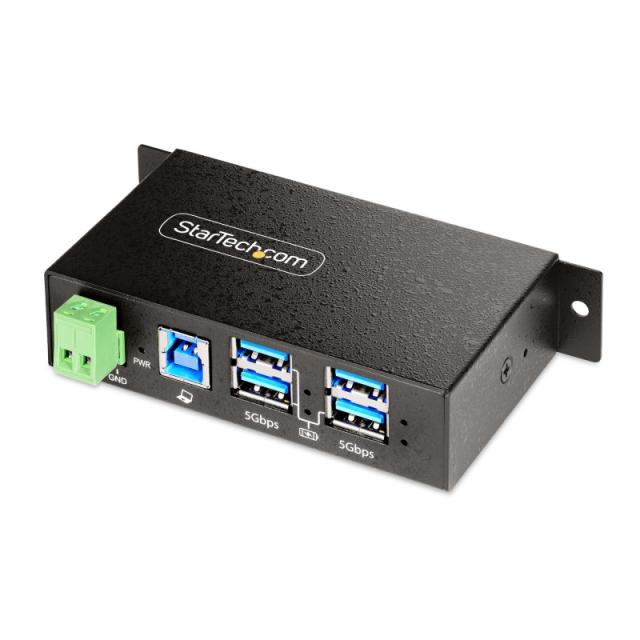 StarTech.com - Hub USB Industrial de 4 Puertos Gestionado - Servicio Pesado - Caja de Metal - Protección ESD y Sobretensión - Mo
