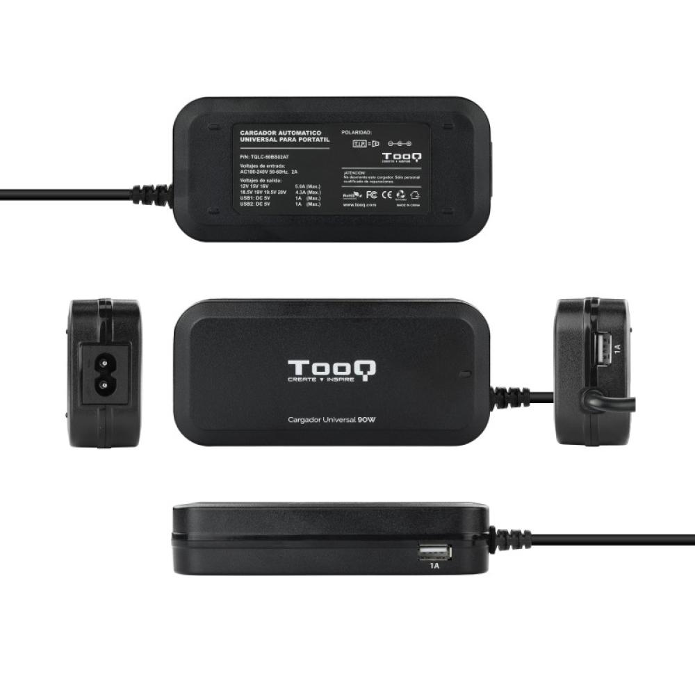 TooQ - TQLC-90BS02AT adaptador e inversor de corriente Interior 90 W Negro