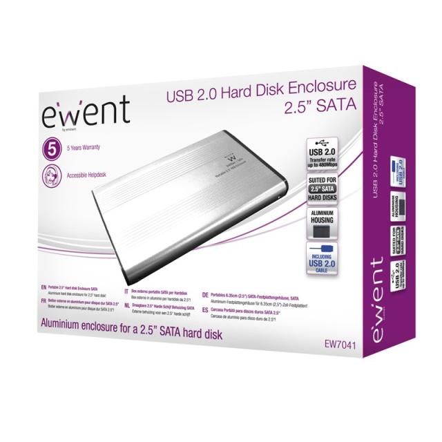 Ewent - EW7041 caja para disco duro externo Negro 2.5" USB con suministro de corriente