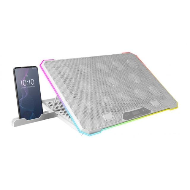 Mars Gaming - MNBC13, Base Refrigeradora y Stand para Portátiles Hasta 17”, Iluminación ARGB 10 Modos, 13x Ventiladore - MNBC13W