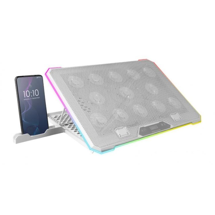 Mars Gaming - MNBC13, Base Refrigeradora y Stand para Portátiles Hasta 17”, Iluminación ARGB 10 Modos, 13x Ventiladore - MNBC13W