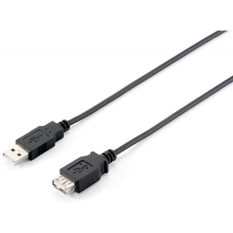 Equip - 128850 Cable de extensión USB 2.0 tipo A macho a hembra, 1,8 m , negro