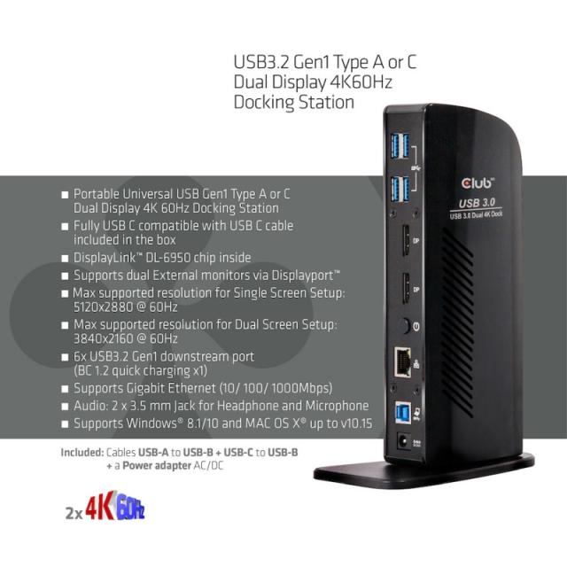 CLUB3D - USB A Display 4K60Hz Docking Station