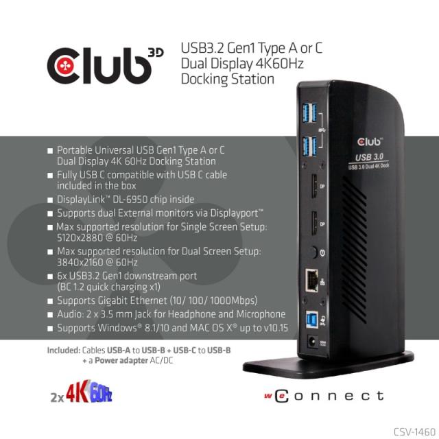 CLUB3D - USB A Display 4K60Hz Docking Station