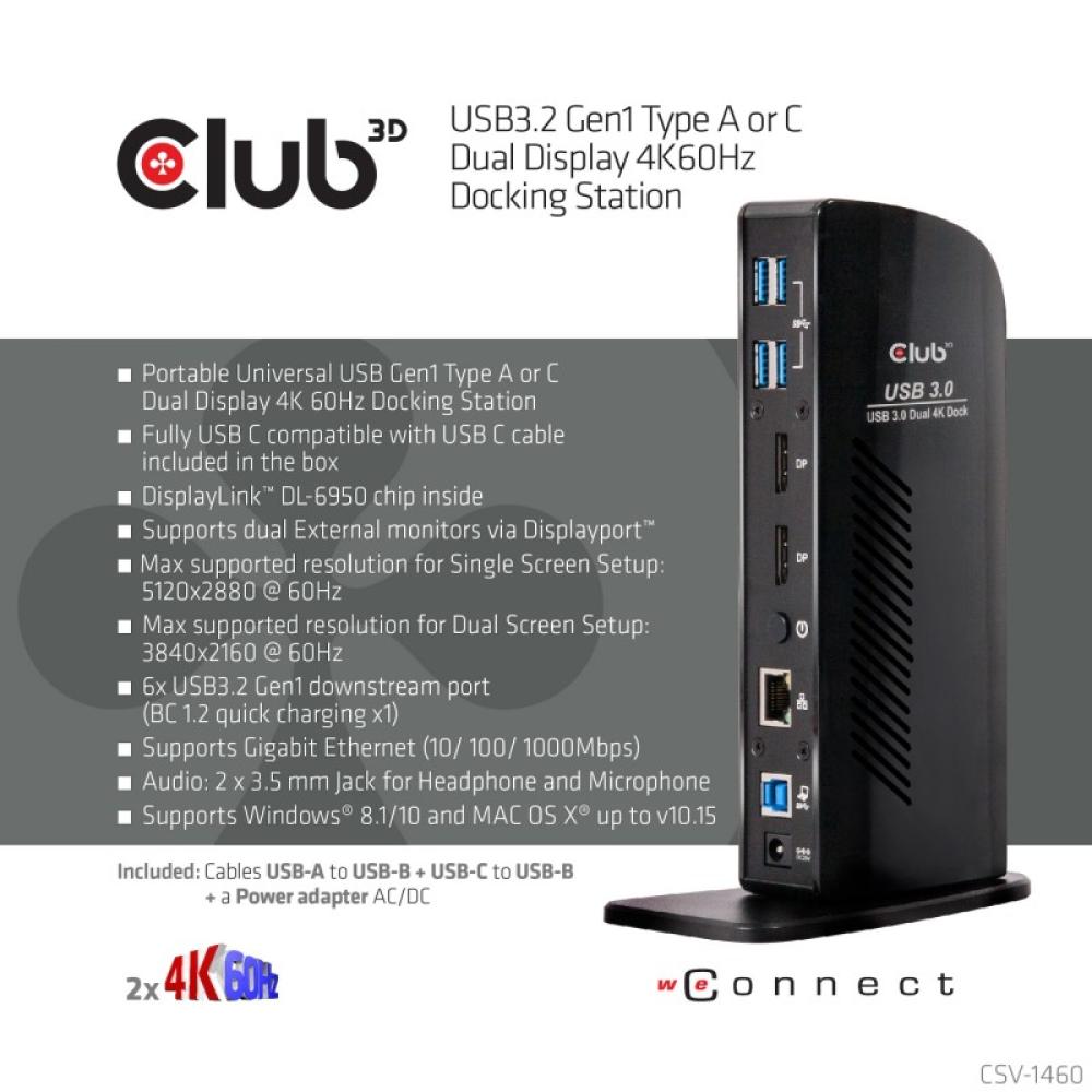 CLUB3D - USB A Display 4K60Hz Docking Station