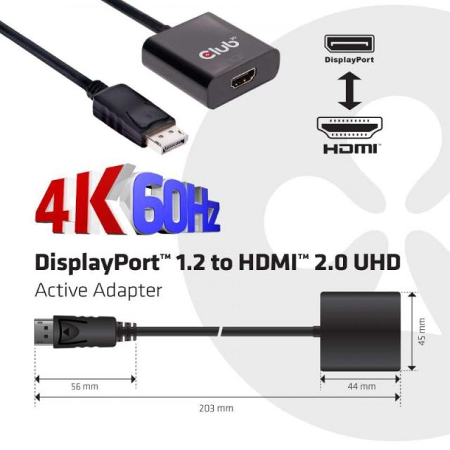 CLUB3D - DisplayPort 1.2 a HDMI 2.0 UHD Adaptador Activo