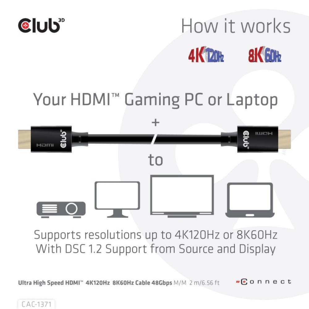 CLUB3D - Ultra High Speed HDMI 4K120Hz, 8K60Hz Certified Cable 48Gbps M/M 1 m/3.28 ft